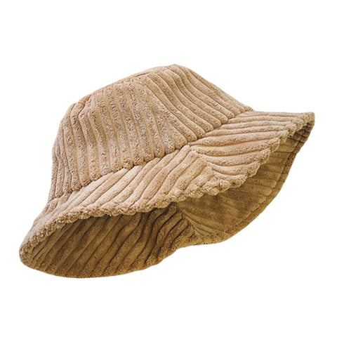 Unisex Corduroy Stripes Pattern Solid Color Warm Ear Protection Couple Hat Bucket Hat