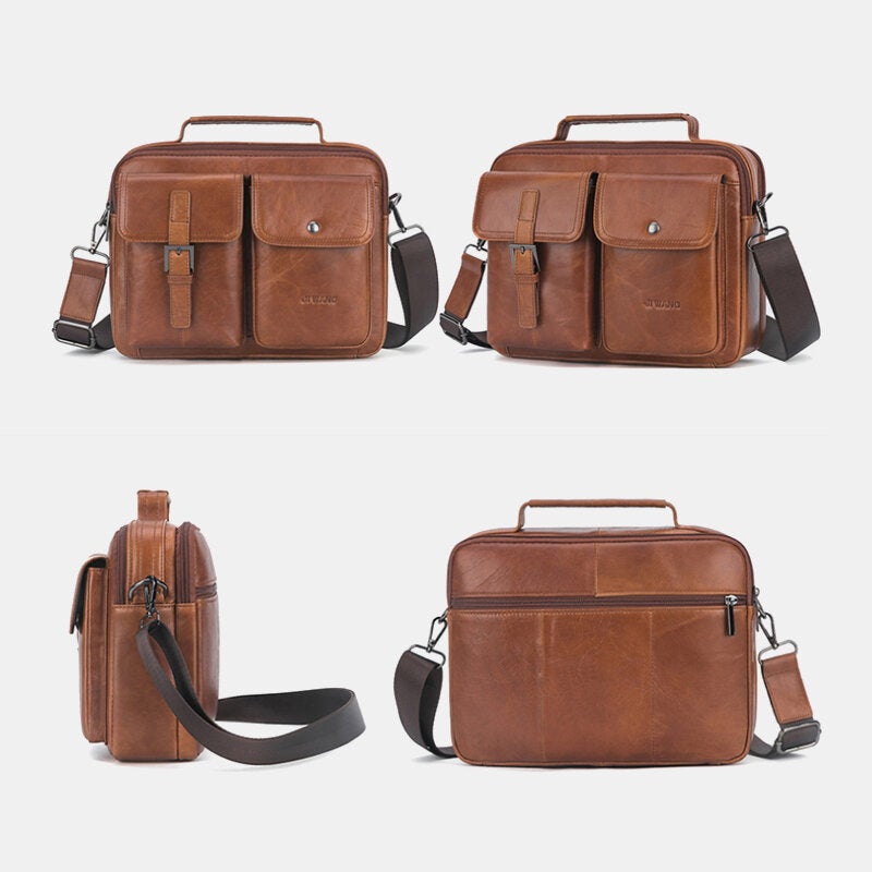 Men Genuine Leather Multi-function Retro Large Capacity Handbag Shoulder Bag Cross Body