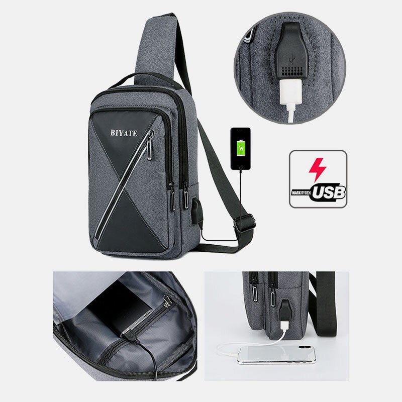 Men USB Charging Multi-pocket Chest Bag Oxford Non-slip Wear-resistant Waterproof Casual Shoulder Crossbody Bags