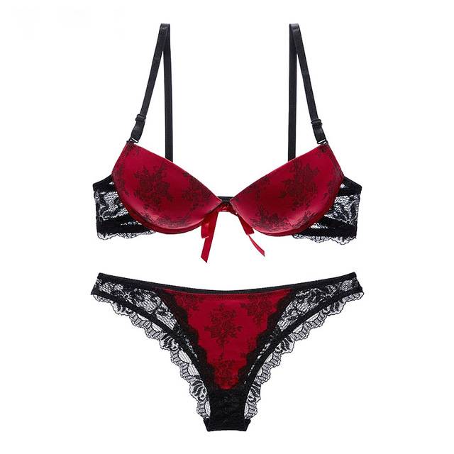 Luxury Printing Underwear Set Women Bow Fashion Red Push Up Bra