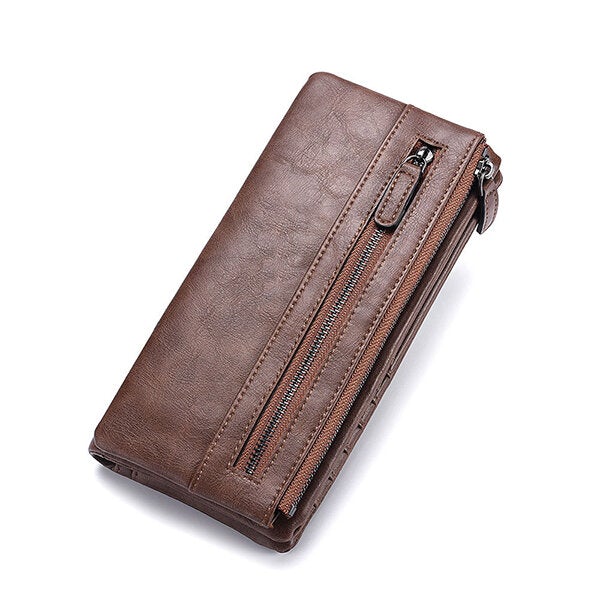 Men PU Leather Solid Long Phone Purse 11 Card Slot Wallet