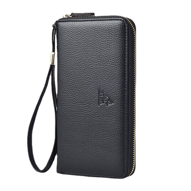 Women & Men PU Leather Lychee Pattern Multi-Card Slot Detachable Wrist Strap Retro Middle Length Card Holder Clutch Wallets