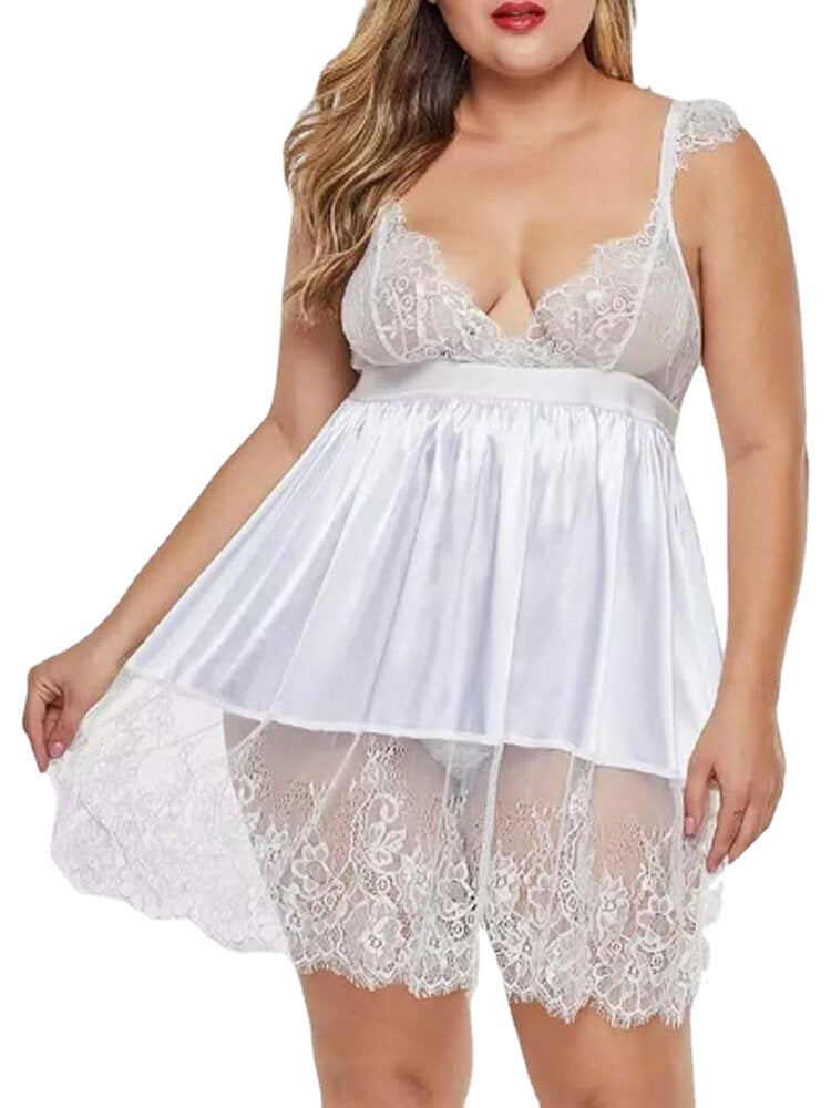 Lace Patchwork Perspective Sling Dress Soft Nightgown