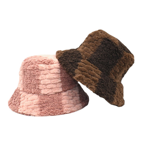Unisex Lamb Hair Contrast Color Casual Warm Couple Hat Bucket Hat