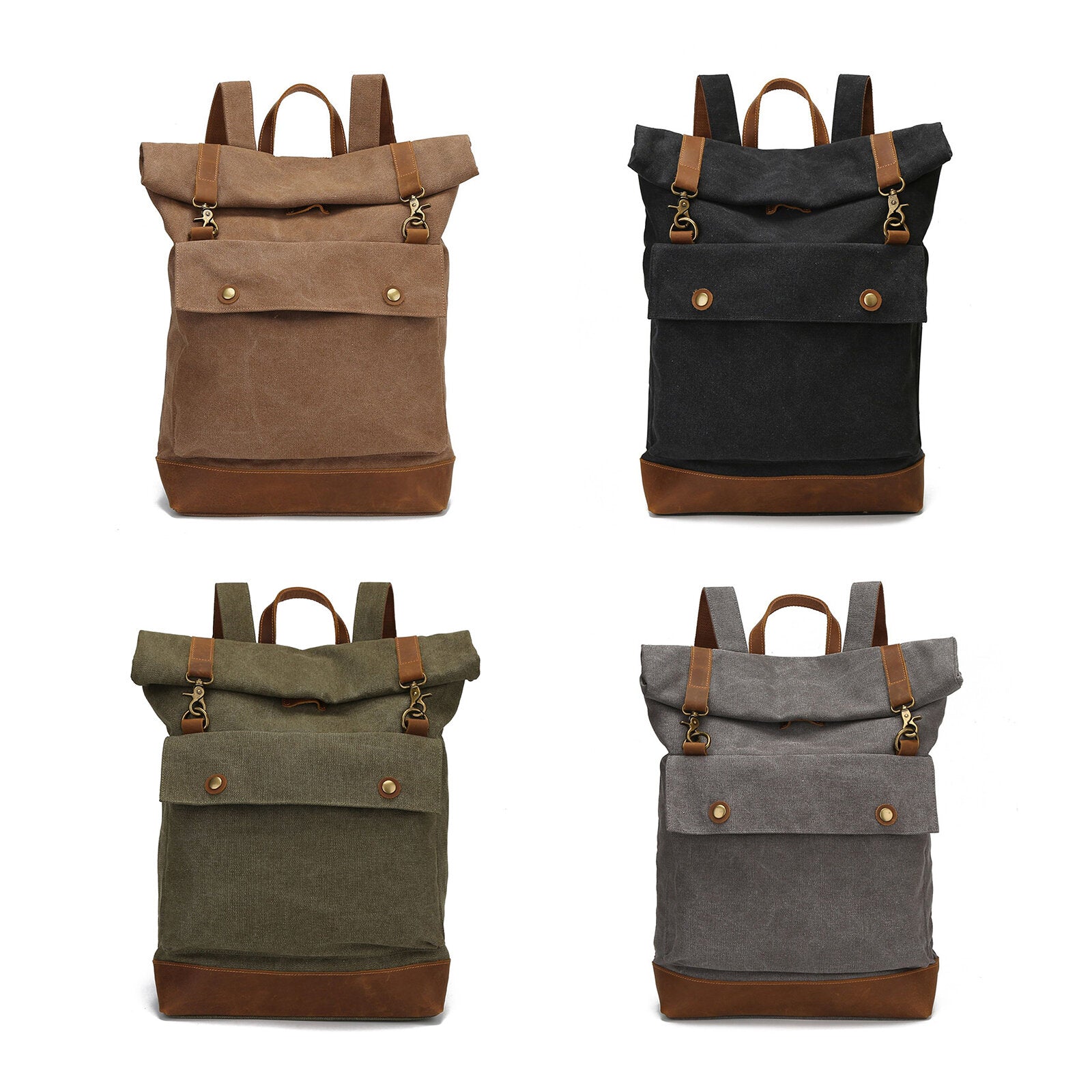 Men Vintage Canvas Leather Stitching Backpack Large Capacity Multifunctional Casual Travel Backpack