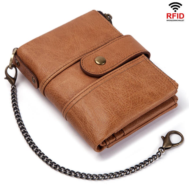 Men RFID Genuine Leather Coin Bag Detachable Card Holder Wallet