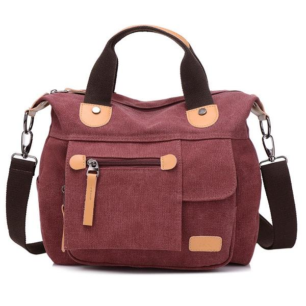 Women Canvas Large Capacity Functional Multi Pocket Handbag Shoulder Crossbody Bag