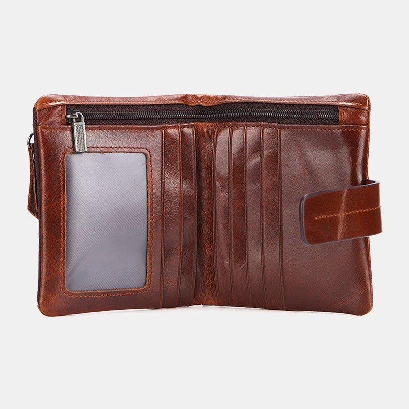 Men Genuine Leather Retro Zipper Cowhide Multi-slot Card Holder Wallet