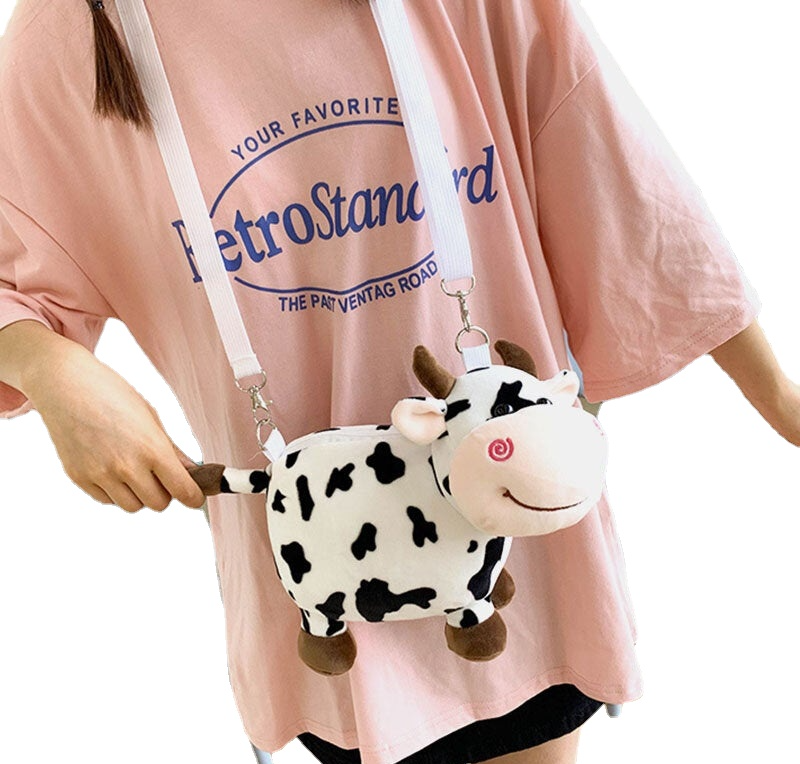 Women Cute Plush Cow Mini Bag 6.3 Inch Phone Messenger Crossbody Bag