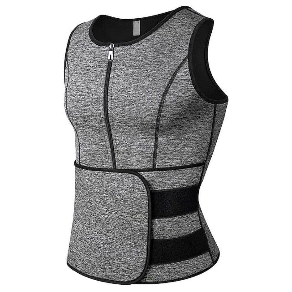 Men Neoprene Sauna Zipper Waist Trainer Vest Tank Top Trimmer Body Shaper with Two Belt Sauna Suit Sweat Vest Slimming Underwear Weight Loss Shirt Fat Burner Tank Tops Shapewear