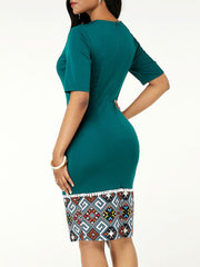 Vintage Ethnic Style Patchwork Slim Bodycon Dress