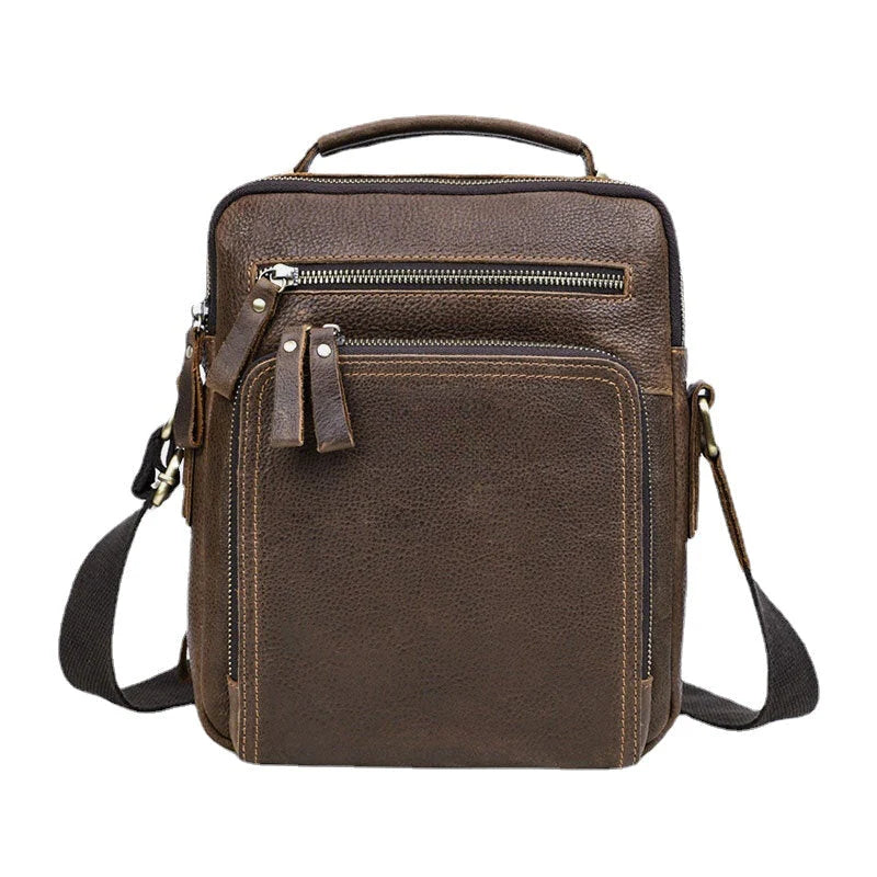 Men's Vintage Leather Multi-Pocket Briefcase Messenger Crossbody Bag