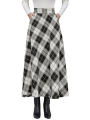 Women Plaid A-Line Vintage High Waist Skirts With Pocket