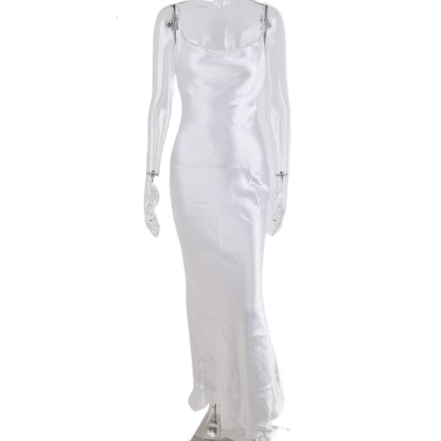 Elegant Sexy Ladies' Lace-up Spaghetti Strap Bodycon Satin Maxi Dress
