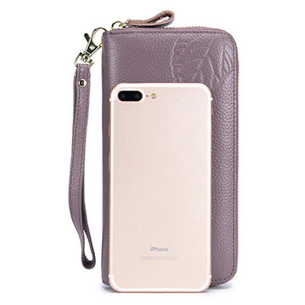 RFID Genuine Leather 6inch Phone Bag High Capacity Long Wallet Clutch Purse For Women