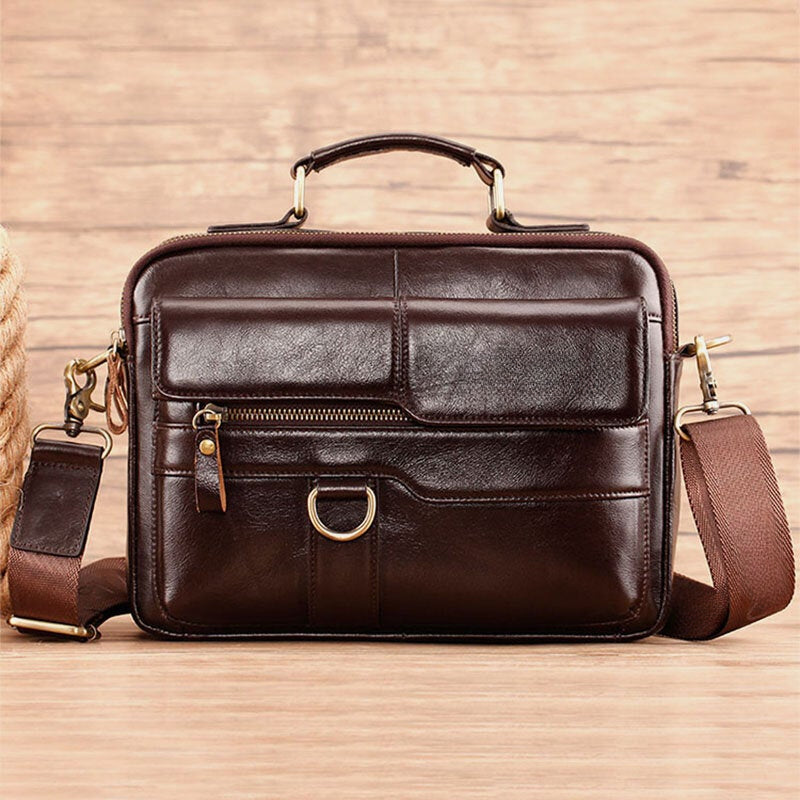 Men's Genuine Leather Crossbody Bag, Multi-pocket, Large Capacity, Retro 6.5" Phone Briefcase Shoulder Handbag