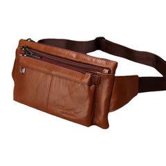 Men Multifunction Ultra-thin Multi-pocket Chest Bag Retro Casual 6.5 Inch Phone Bag Cowhide Crossbody Bags Shoulder