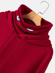 Women Cartoon Cat Print Double Neckline Masked Long Sleeve Hooded Sweatshirts