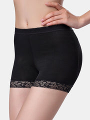 Plus Size Women Solid Color Lace Trim Removable Pad Thin Lift Hips Panties