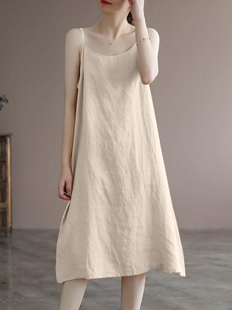 Solid Spaghetti Strap Midi Casual Dress For Women