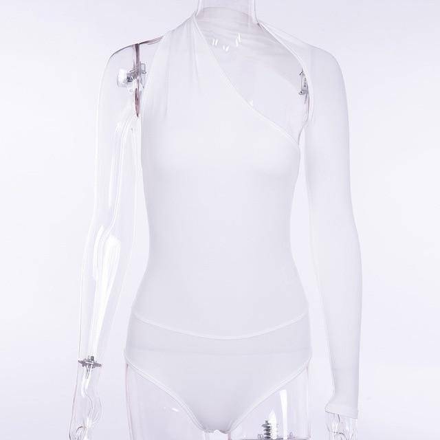Sexy Women's One-sided Long-sleeve Backless Cut-out Bodycon Bodysuit