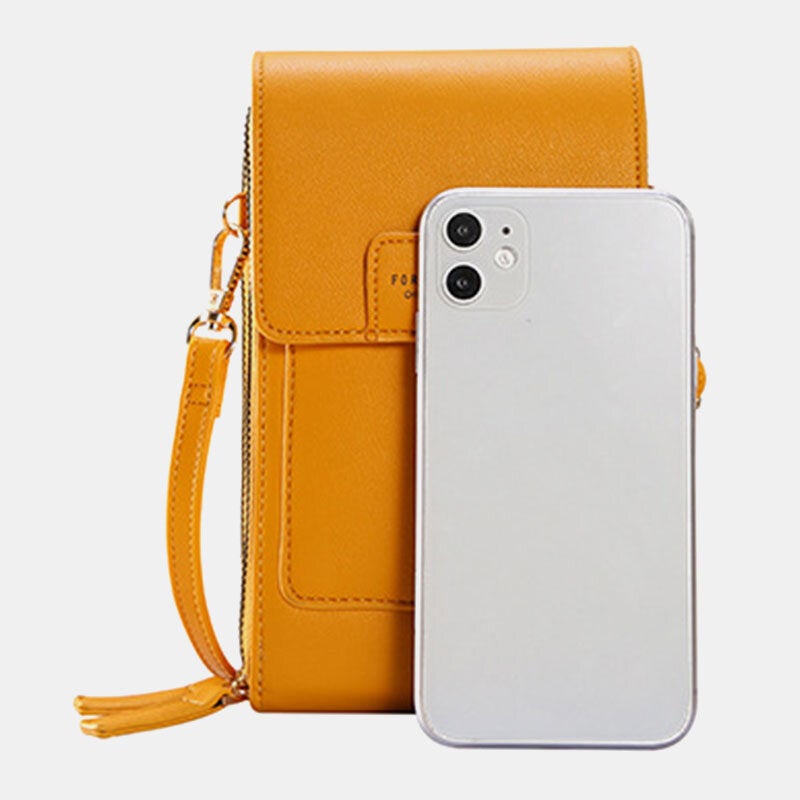 Women Multi-slots Flap Button Crossbody Bag Multi-pockets On The Back 7 Inch Phone Bag