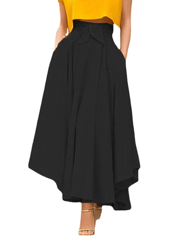 Solid Color High Waist Belted Side Zipper Irregular Hem Casual Skirts