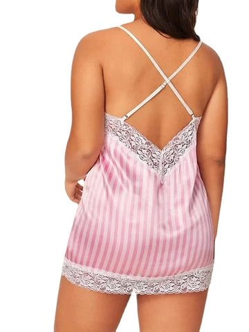 Women's Strap Formal Dress Night Formal Dress Mini Formal Dress Daily Cozy Lace Backless Striped Strap Home Lounge Pink