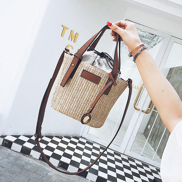 Straw Beach Bag Bucket Bag Handbag Shoulder Bag For Women