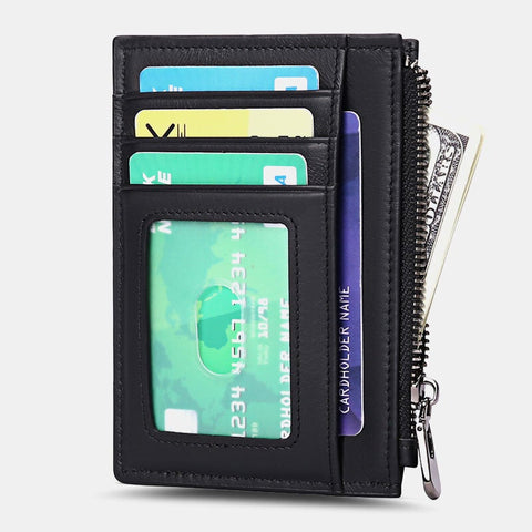 Men First Layer Cowhide RFID Anti-magnetic Wallets Ultra-thin 8 Card Slot Holder Zipper Coin Purse