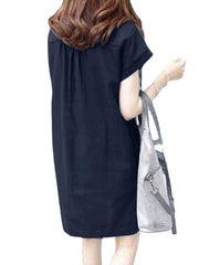 Solid Pocket Button Front Casual Dress With Belt