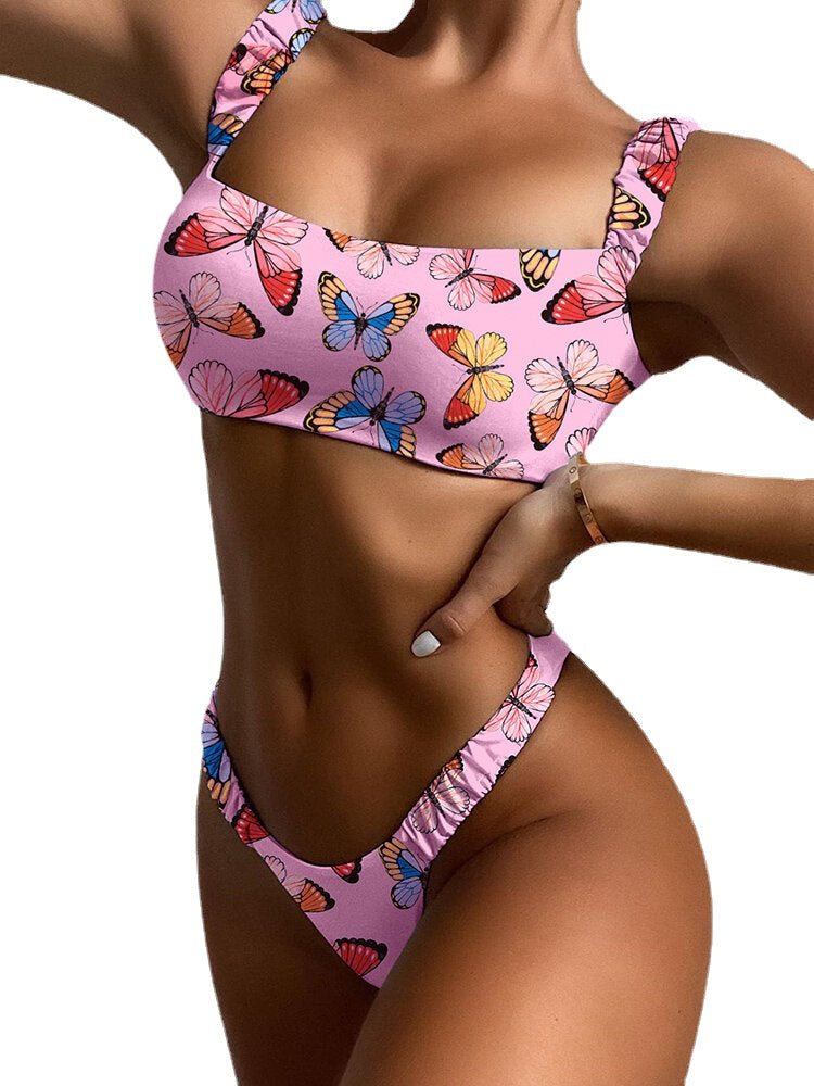 Animal Butterfly Print Padded Bikini Holiday Beach Swimsuits For Women