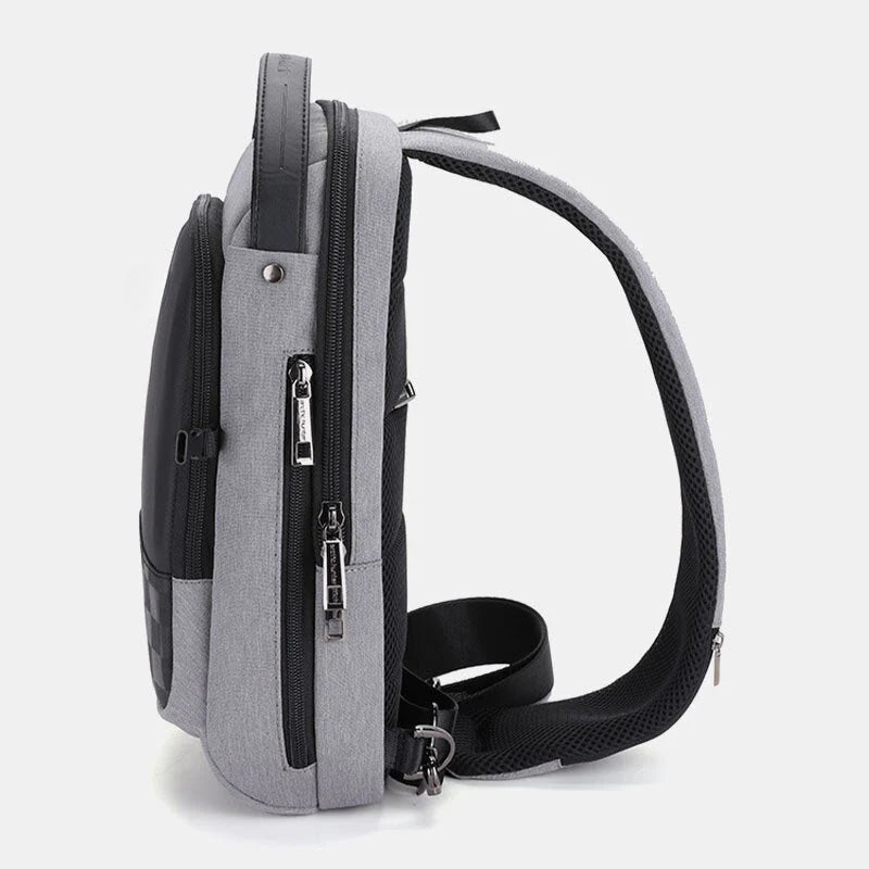 Men's Waterproof Oxford Crossbody Bag with USB Charging, Large Capacity, Concealed Side Water Cup Holder