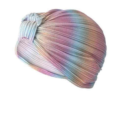 Women Pleated Beanie Hat Solid Color Simple Turban Cap