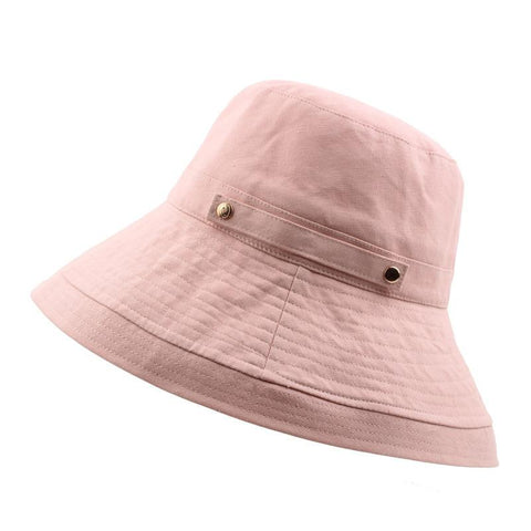 Women Foldable Cotton And Linen Bucket Hat Double Buckle Monochrome Beach Curling Sun Hat
