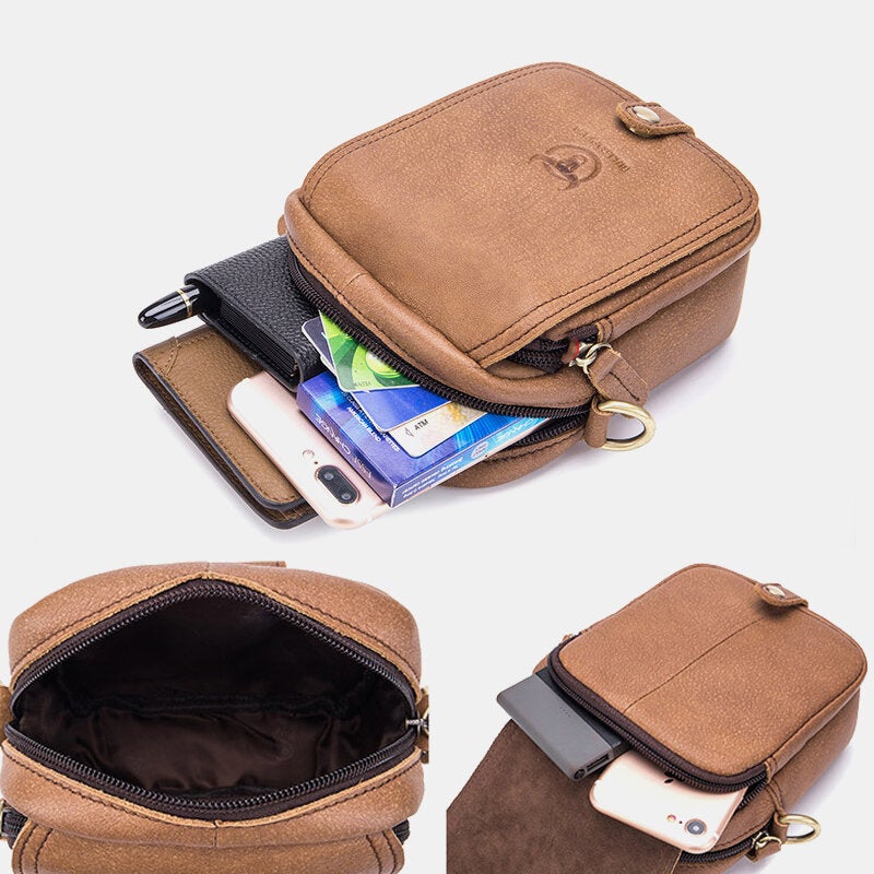 Men Genuine Leather Multi-Layers Casual Crossbody Bag Shoulder