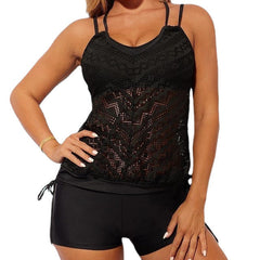 Women's Swimwear Tankini Monokini 2 Piece Normal Swimsuit Lace 2 Piece Solid Color Black Tank Top Bathing Suits Sports Summer