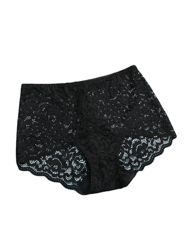 Women Lace Hollow See Through Out Mid Waist Panties