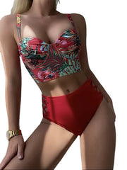 Women's Swimwear Bikini Normal Swimsuit 2 Piece Printing Floral Yellow Red Blue Bathing Suits Sports Beach Wear Summer