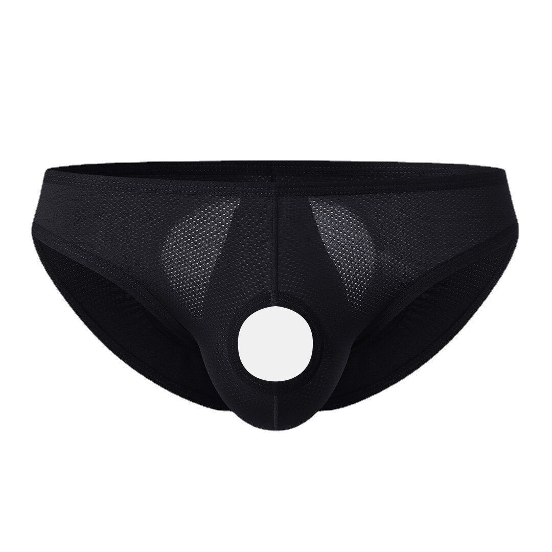 Mens Nylon Mesh Crotchless Holes Pouch Briefs Butt Lifting Breathable Underwear