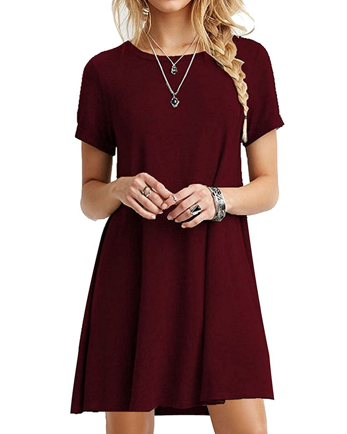 Short Sleeve Casual Loose O-neck Summer Mini Dress For Women