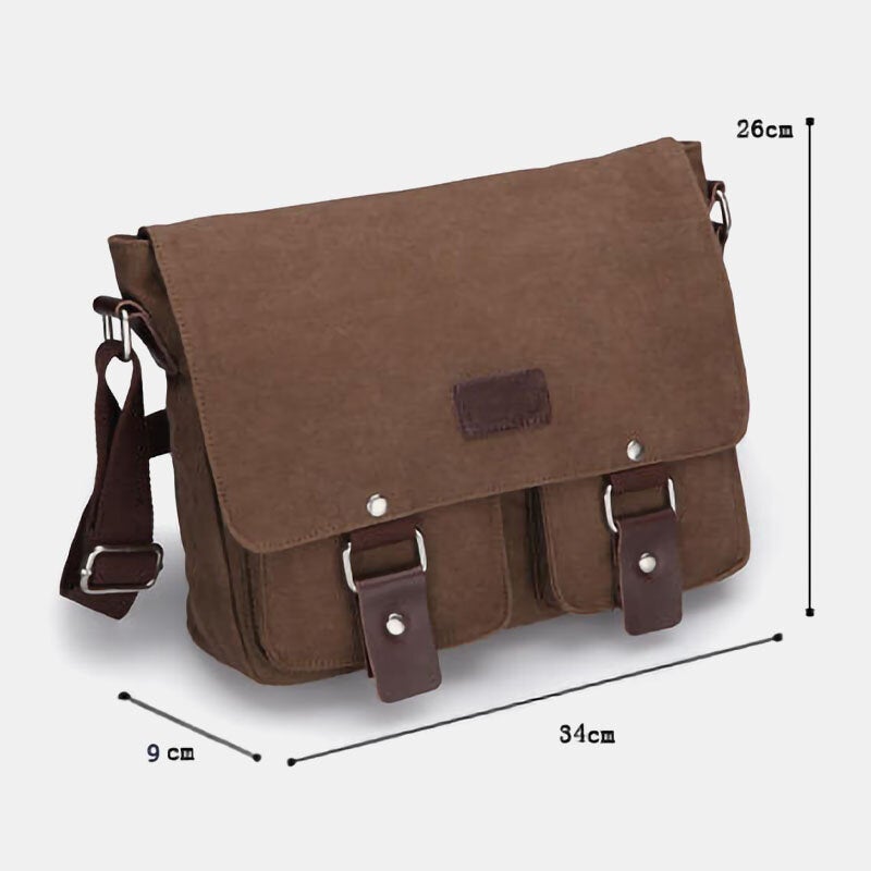 Men Canvas Double Front Pocket Large Capacity Crossbody Bags Retro Casual Wild Messenger Bag Shoulder Work