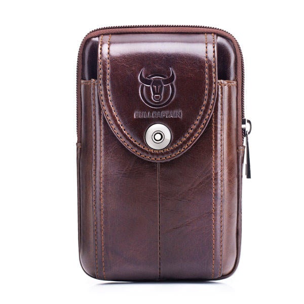 Men Genuine Leather Belt Bag Vintage Phone Pouch Multi-function Fanny pack