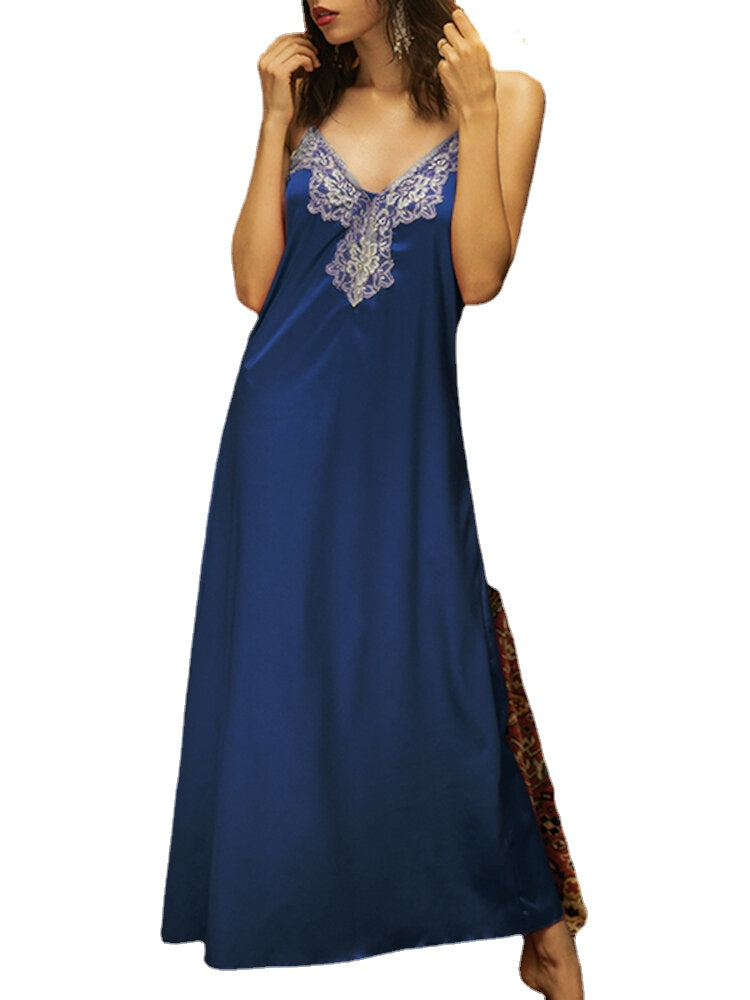 V-Neck Spliced Lace Sleeveless Solid Dress For Women