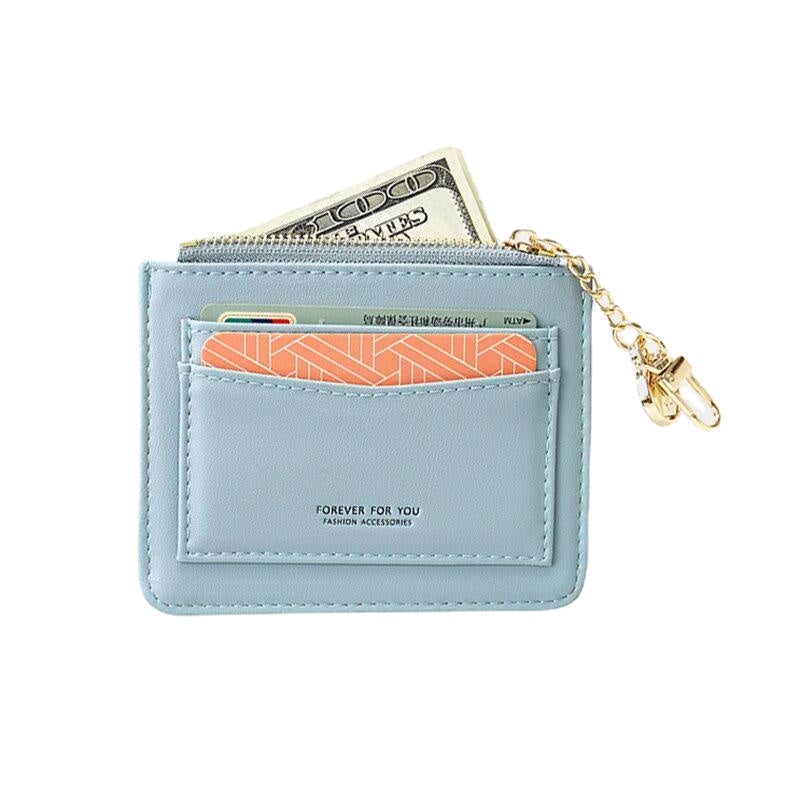 Women Solid 5 Card Slots Hardware Mini Wallet Purse