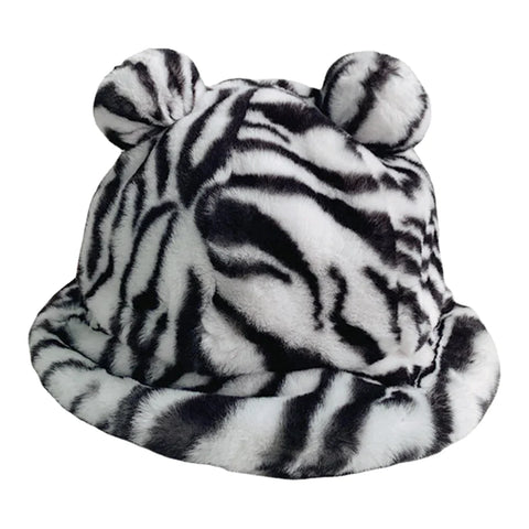 Women Faux Rabbit Hair Warm Soft Cute Casual All-match Animal Ear Pattern Bucket Hat