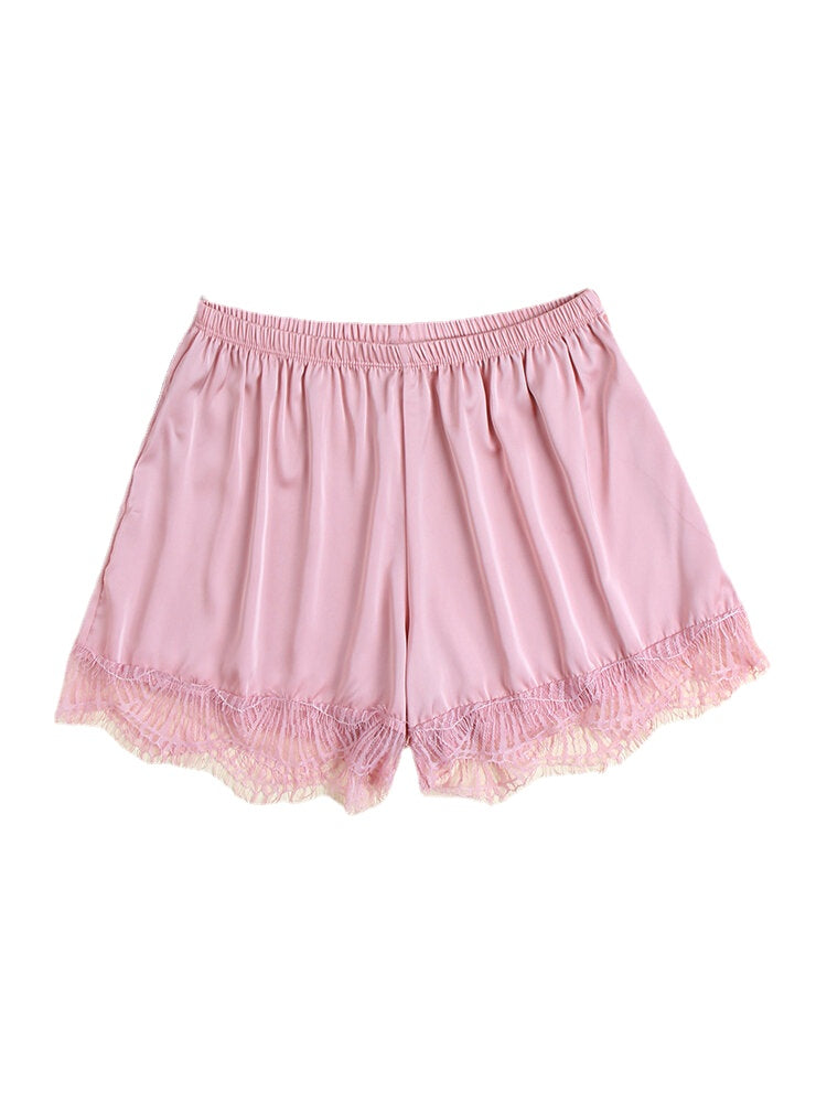 Plus Size Faux Silk Seamless Lace Trim Smooth Butt Lifter Mid Waisted Safety Short Pants