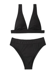 Women's Swimwear Bikini 2 Piece Normal Swimsuit Open Back High Waisted Pure Color Black White Yellow Blue Purple V Wire Bathing Suits Sexy Vacation Sexy