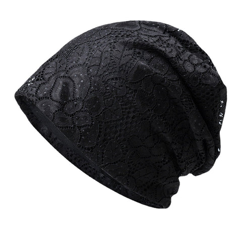 Women Lace Rhinestone Flower Pattern Baotou Hat Casual Wild Breathable Comfortable Beanie Hat
