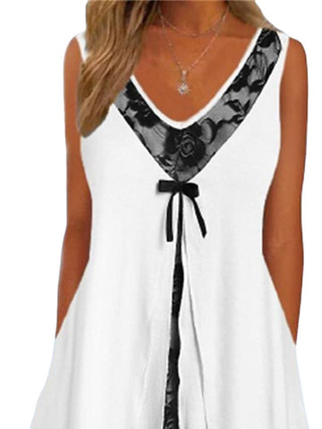 Women's Casual Dress Tank Dress Summer Dress Floral Layered Fake two piece V Neck Midi Dress Active Fashion Outdoor Daily Sleeveless Regular Fit White Spring Summer